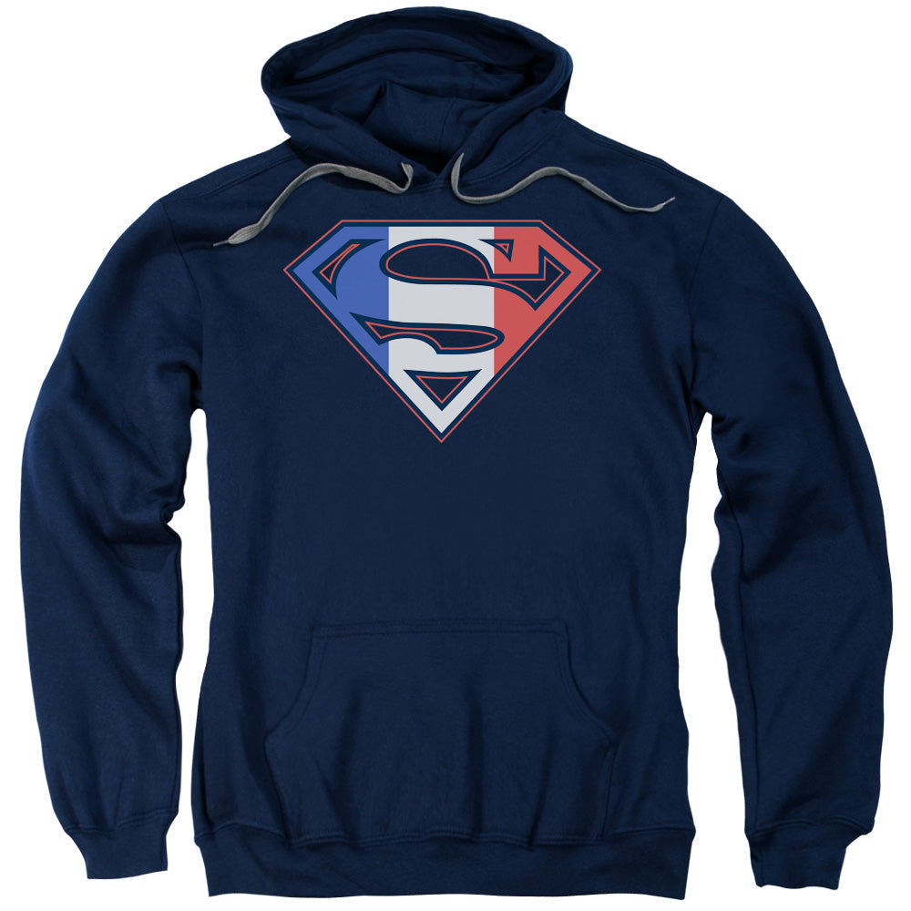 SUPERMAN/FRENCH SHIELD - ADULT PULLOVER HOODIE - NAVY