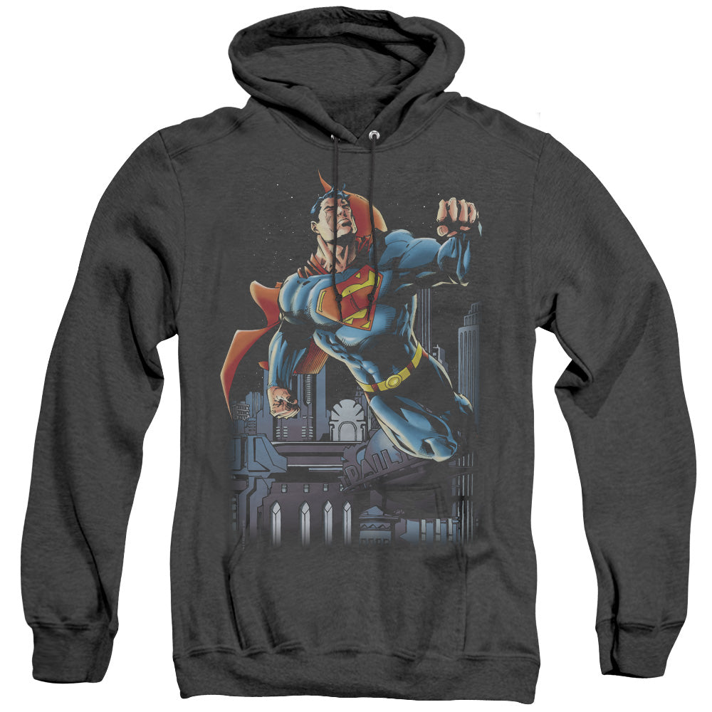 SUPERMAN/NIGHT FIGHT - ADULT HEATHER HOODIE - BLACK