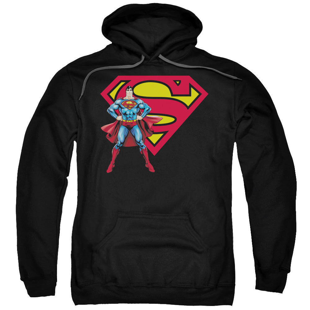 SUPERMAN/SUPERMAN &AMP; LOGO - ADULT PULLOVER HOODIE - BLACK