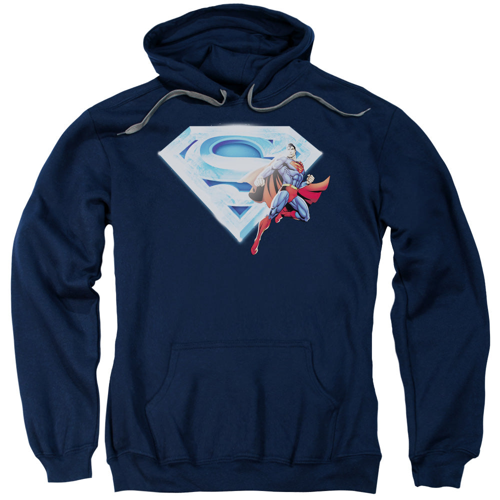 SUPERMAN/SUPERMAN &AMP; CRYSTAL LOGO - ADULT PULLOVER HOODIE - NAVY
