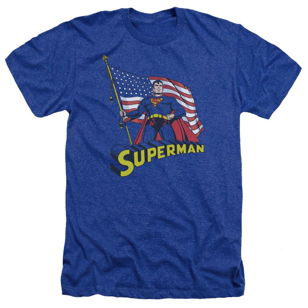 SUPERMAN/AMERICAN FLAG - ADULT HEATHER - ROYAL BLUE
