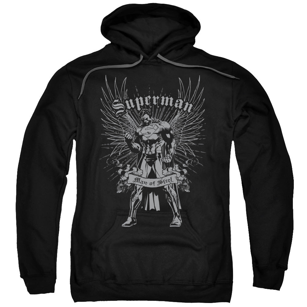 SUPERMAN/STEEL - ADULT PULLOVER HOODIE - BLACK