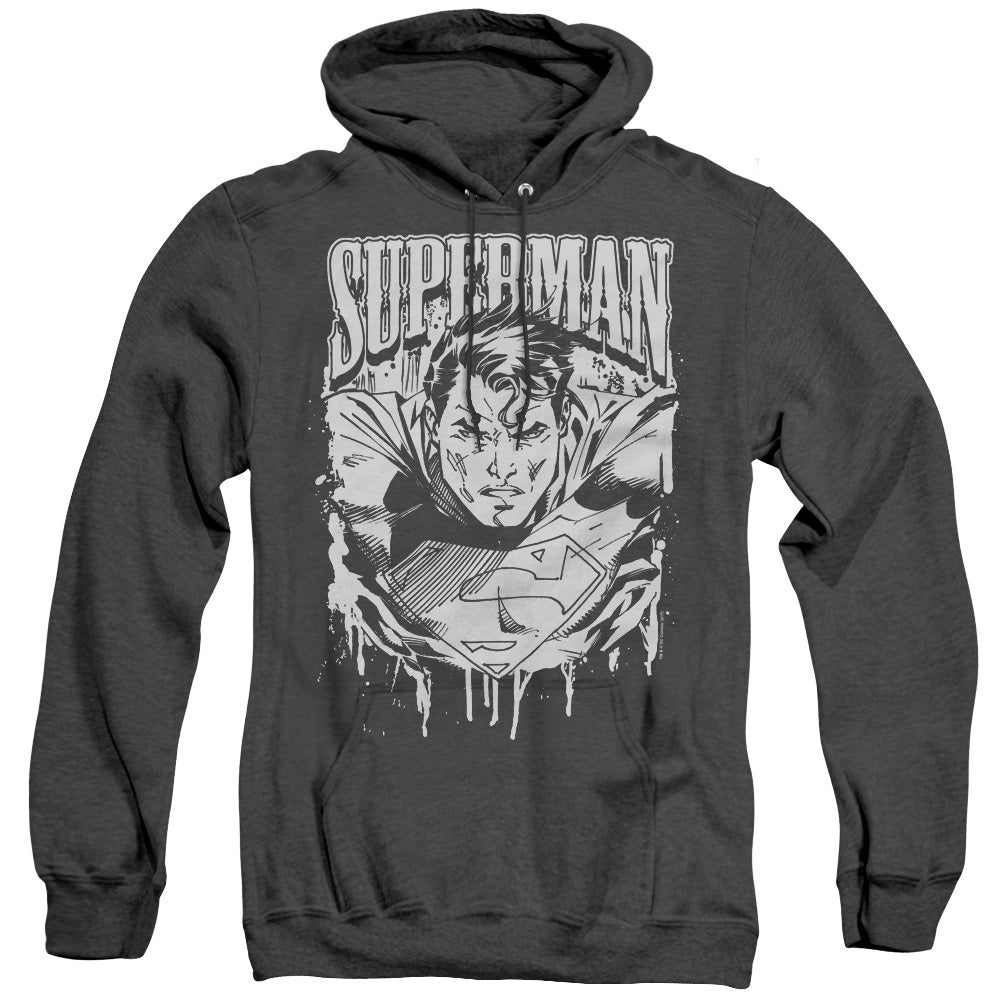 SUPERMAN/SUPER METAL - ADULT HEATHER HOODIE - BLACK