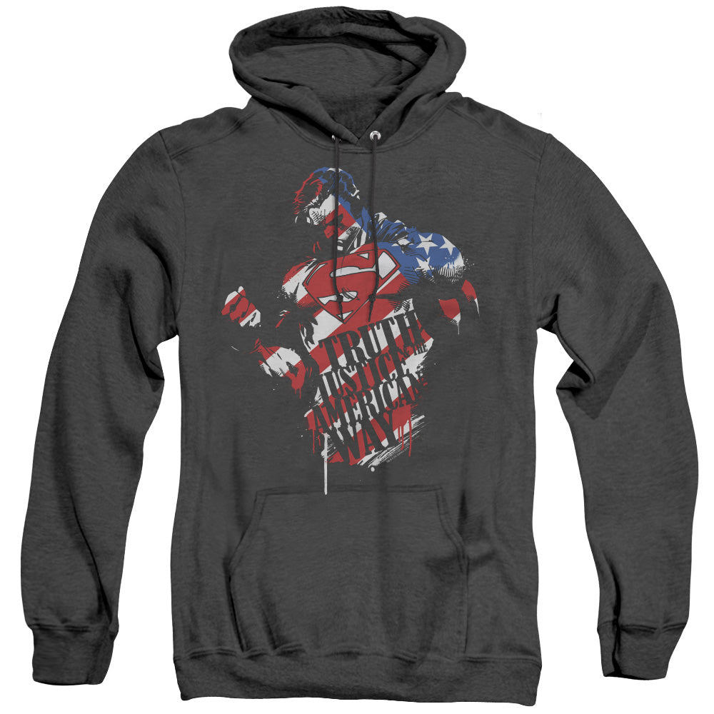 SUPERMAN/THE AMERICAN WAY - ADULT HEATHER HOODIE - BLACK