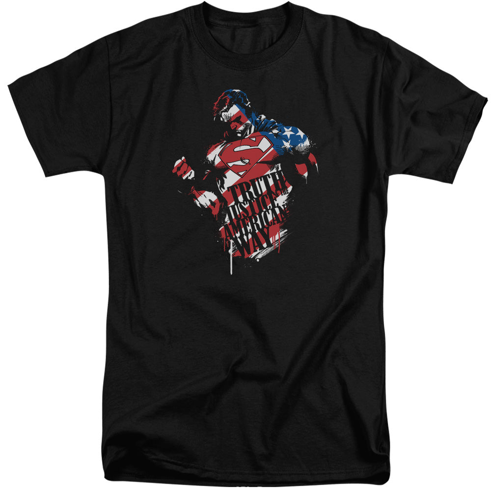 SUPERMAN/THE AMERICAN WAY - S/S ADULT TALL 18/1 - BLACK