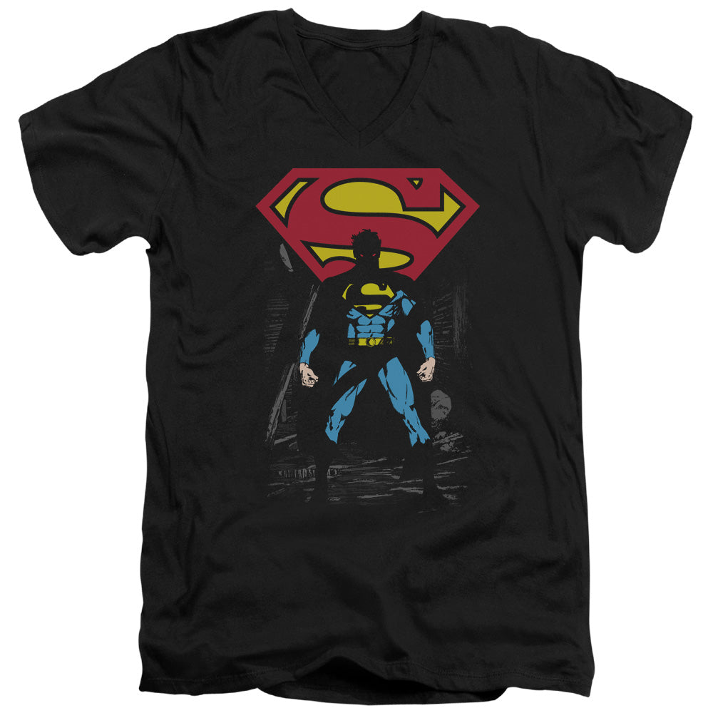 SUPERMAN/DARK ALLEY - S/S ADULT V-NECK 30/1 - BLACK