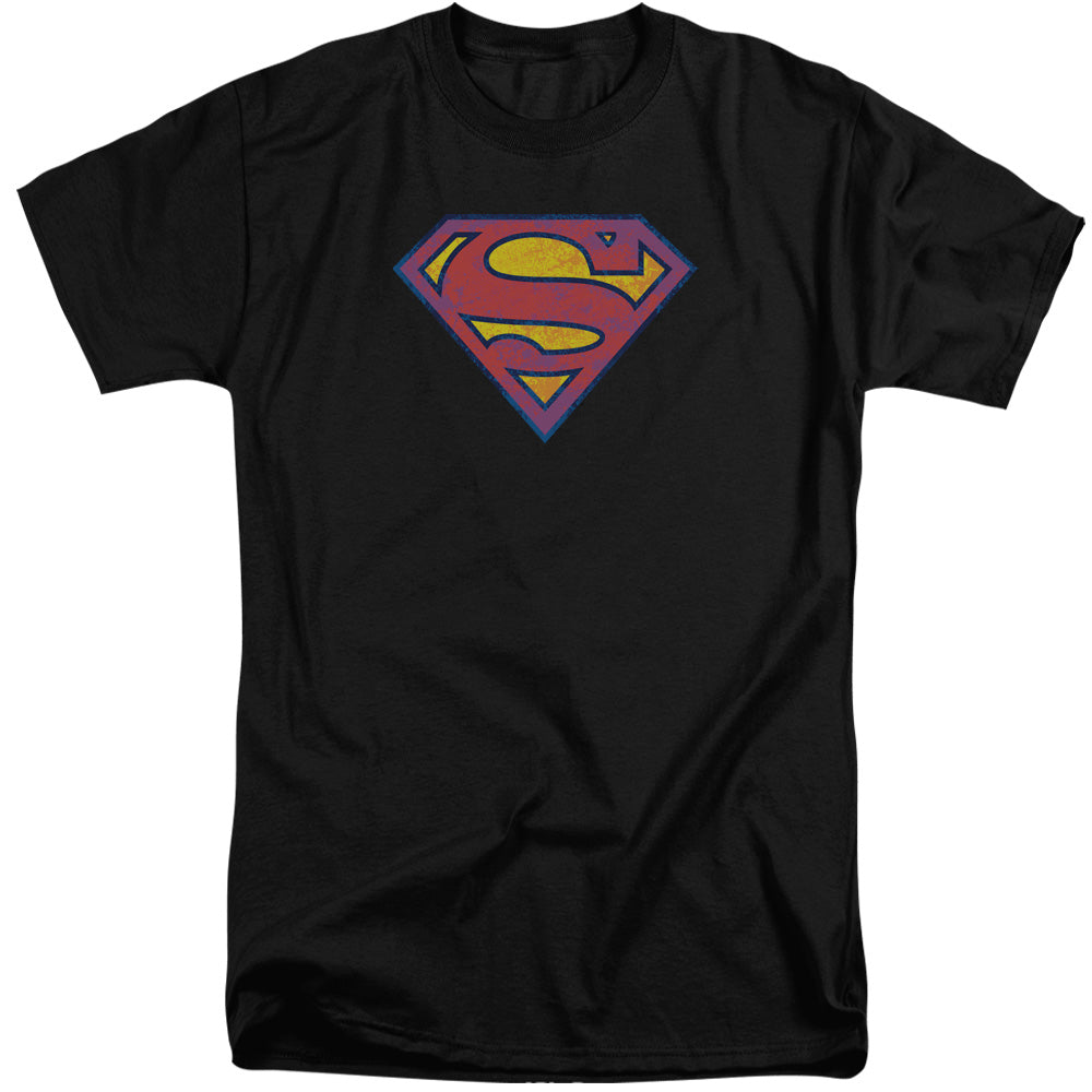 SUPERMAN/SM NEON DISTRESS LOGO - S/S ADULT TALL 18/1 - BLACK
