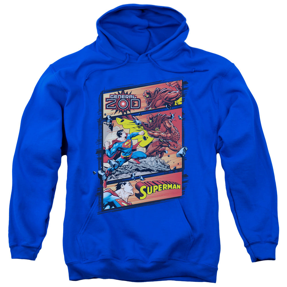 SUPERMAN/SUPERMAN VS ZOD - ADULT PULLOVER HOODIE - ROYAL BLUE