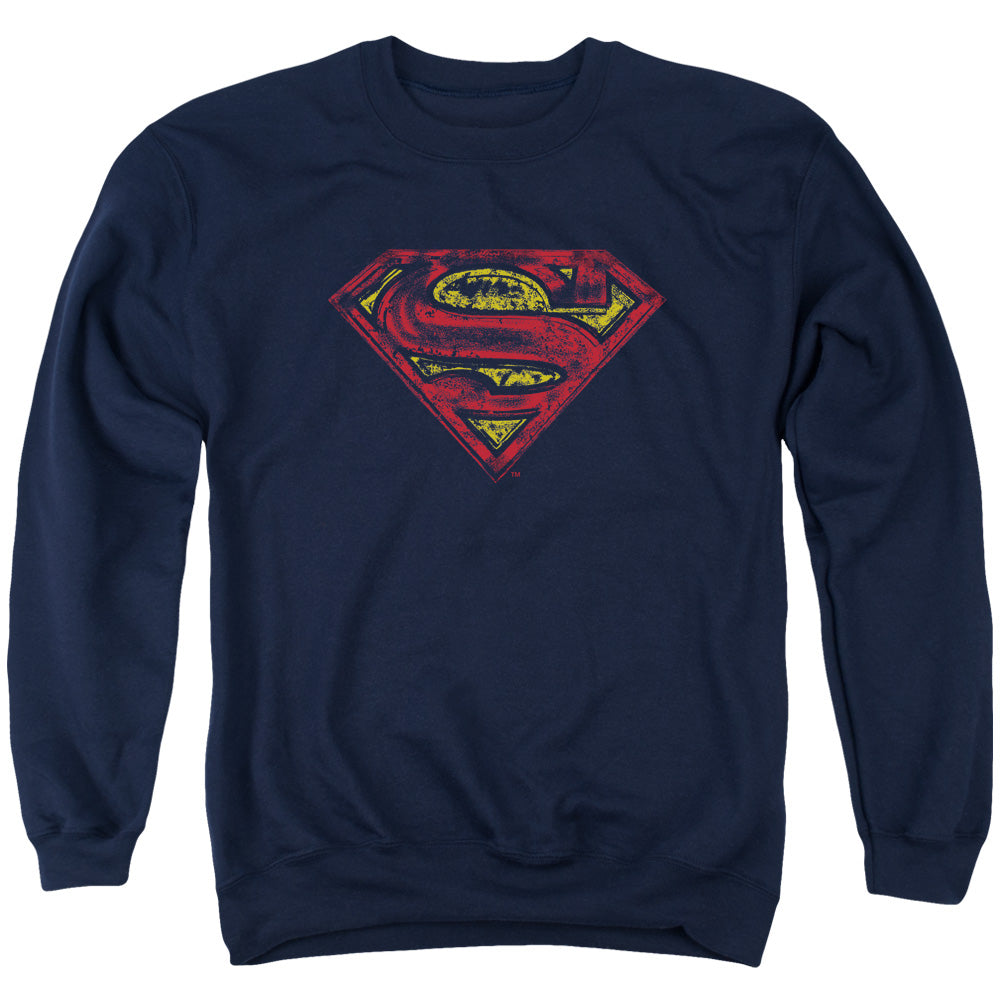SUPERMAN/S SHIELD ROUGH - ADULT CREWNECK SWEATSHIRT - NAVY