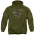 SUPERMAN/DISTRESSED CAMO SHIELD - ADULT PULLOVER HOODIE - MILITARY GREEN