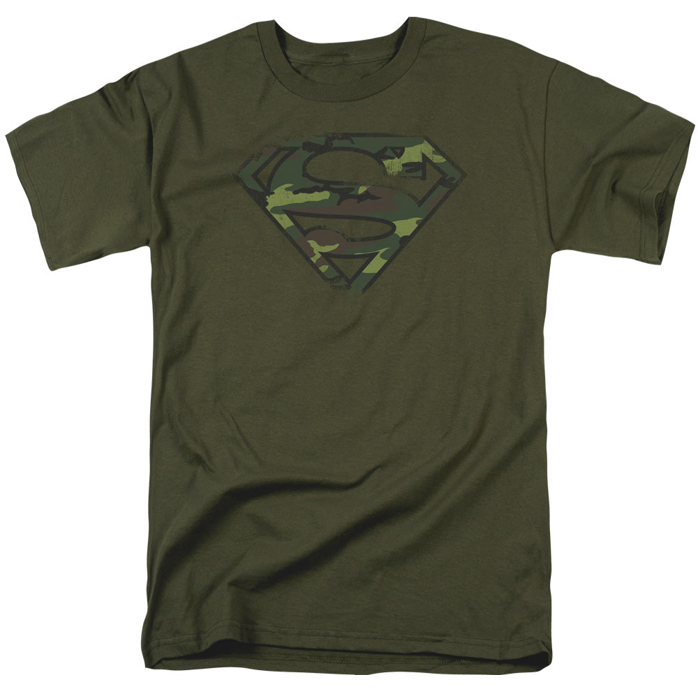 SUPERMAN/DISTRESSED CAMO SHIELD - S/S ADULT 18/1 - MILITARY GREEN