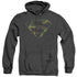 SUPERMAN/DISTRESSED CAMO SHIELD - ADULT HEATHER HOODIE - BLACK