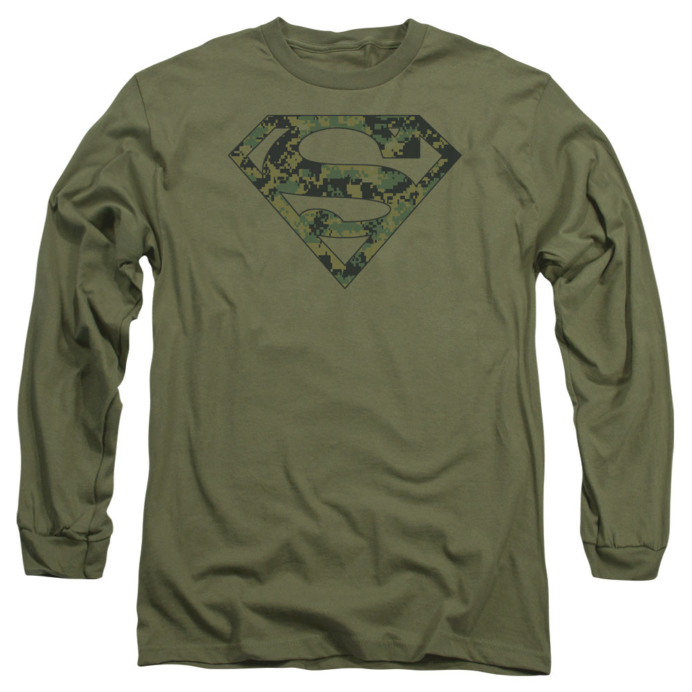 SUPERMAN/MARINE CAMO SHIELD - L/S ADULT 18/1 - MILITARY GREEN