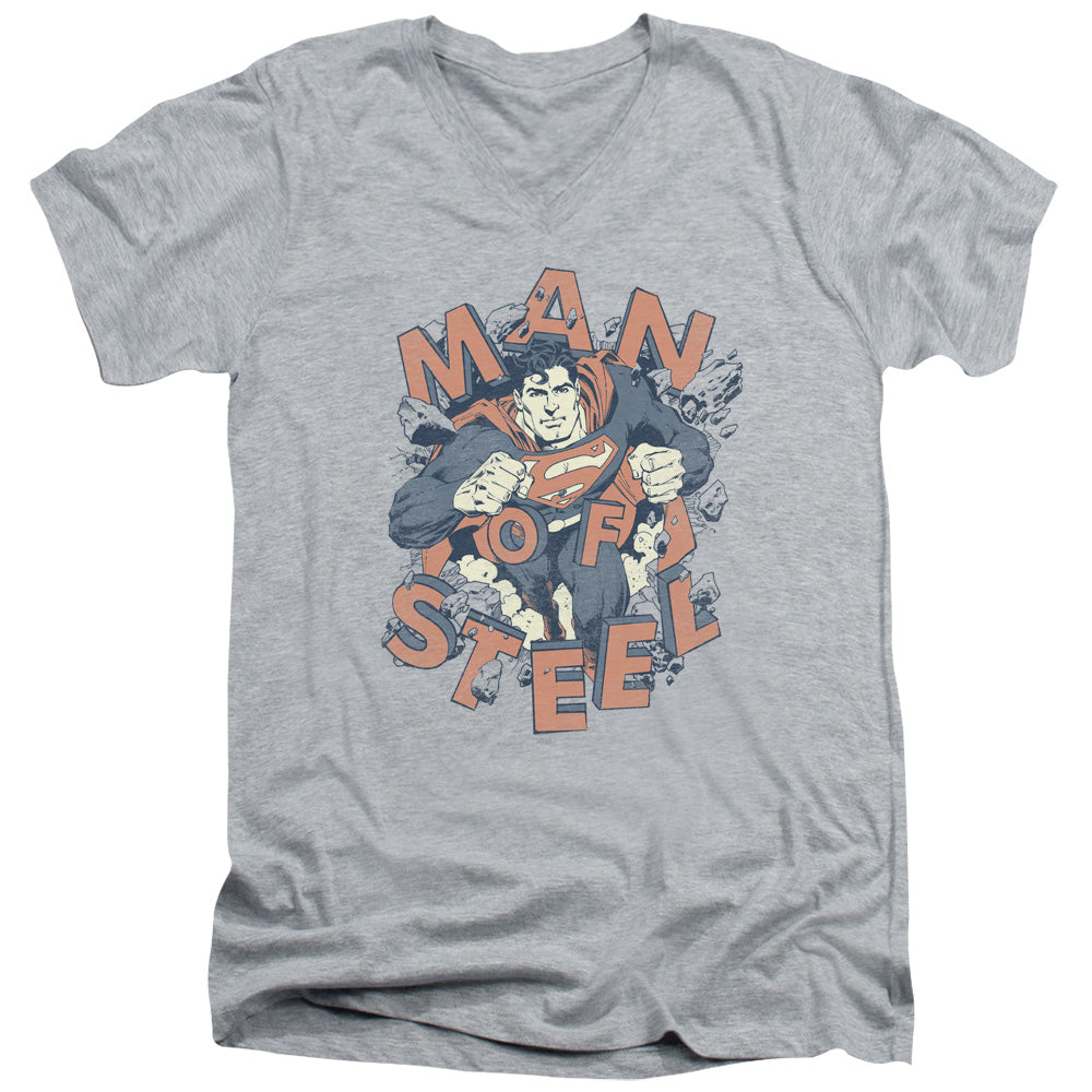 SUPERMAN/COMING THROUGH - S/S ADULT V-NECK 30/1 - ATHLETIC HEATHER