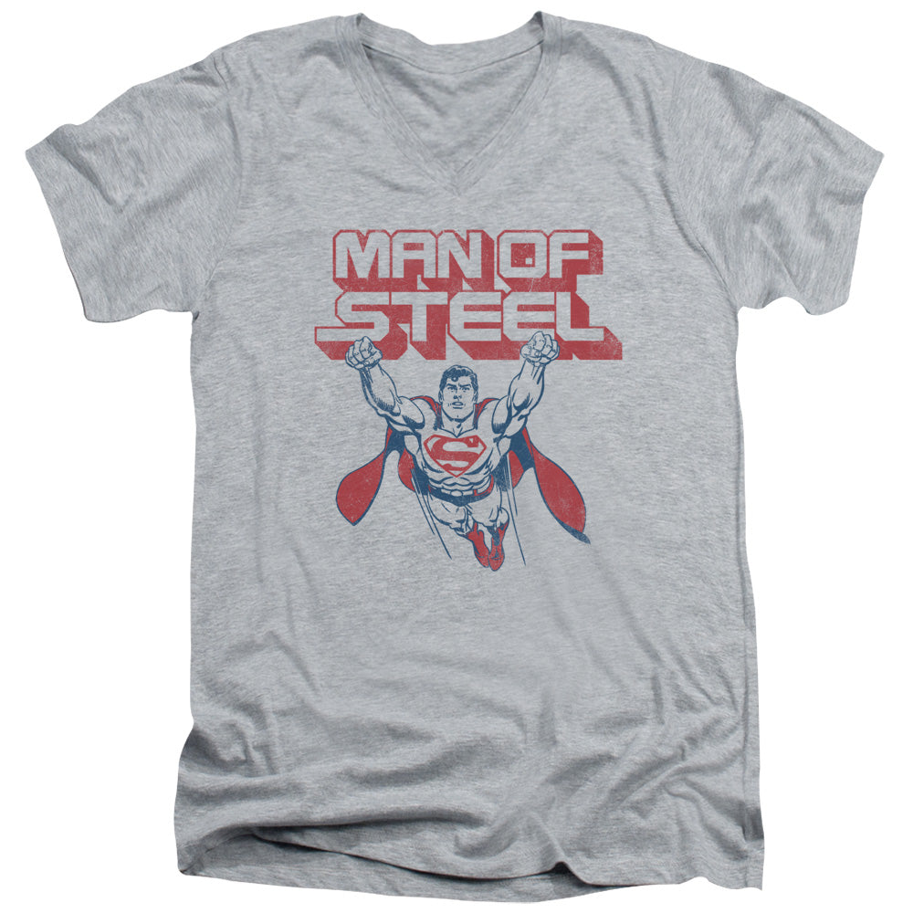 SUPERMAN/STEEL RETRO - S/S ADULT V-NECK 30/1 - ATHLETIC HEATHER