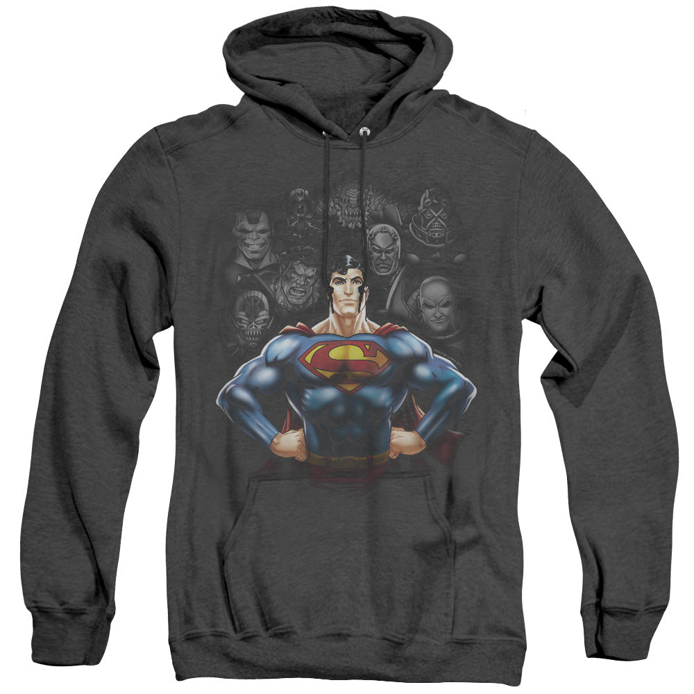 SUPERMAN/VILLAINS - ADULT HEATHER HOODIE - BLACK