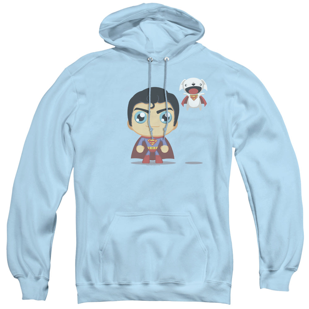 SUPERMAN/CUTE SUPERMAN - ADULT PULLOVER HOODIE - LIGHT BLUE