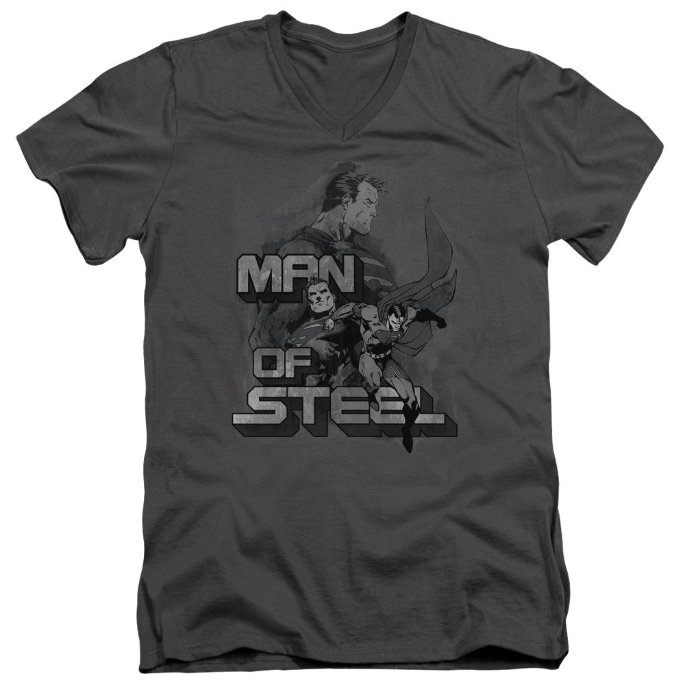 SUPERMAN/STEEL POSES - S/S ADULT V-NECK 30/1 - CHARCOAL