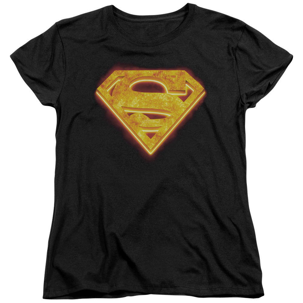 SUPERMAN/HOT STEEL SHIELD - S/S WOMENS TEE - BLACK