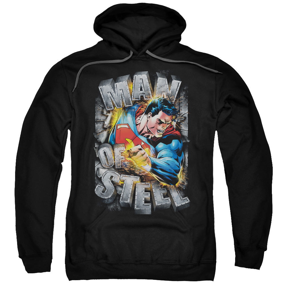 SUPERMAN/RIPPING STEEL - ADULT PULLOVER HOODIE - BLACK