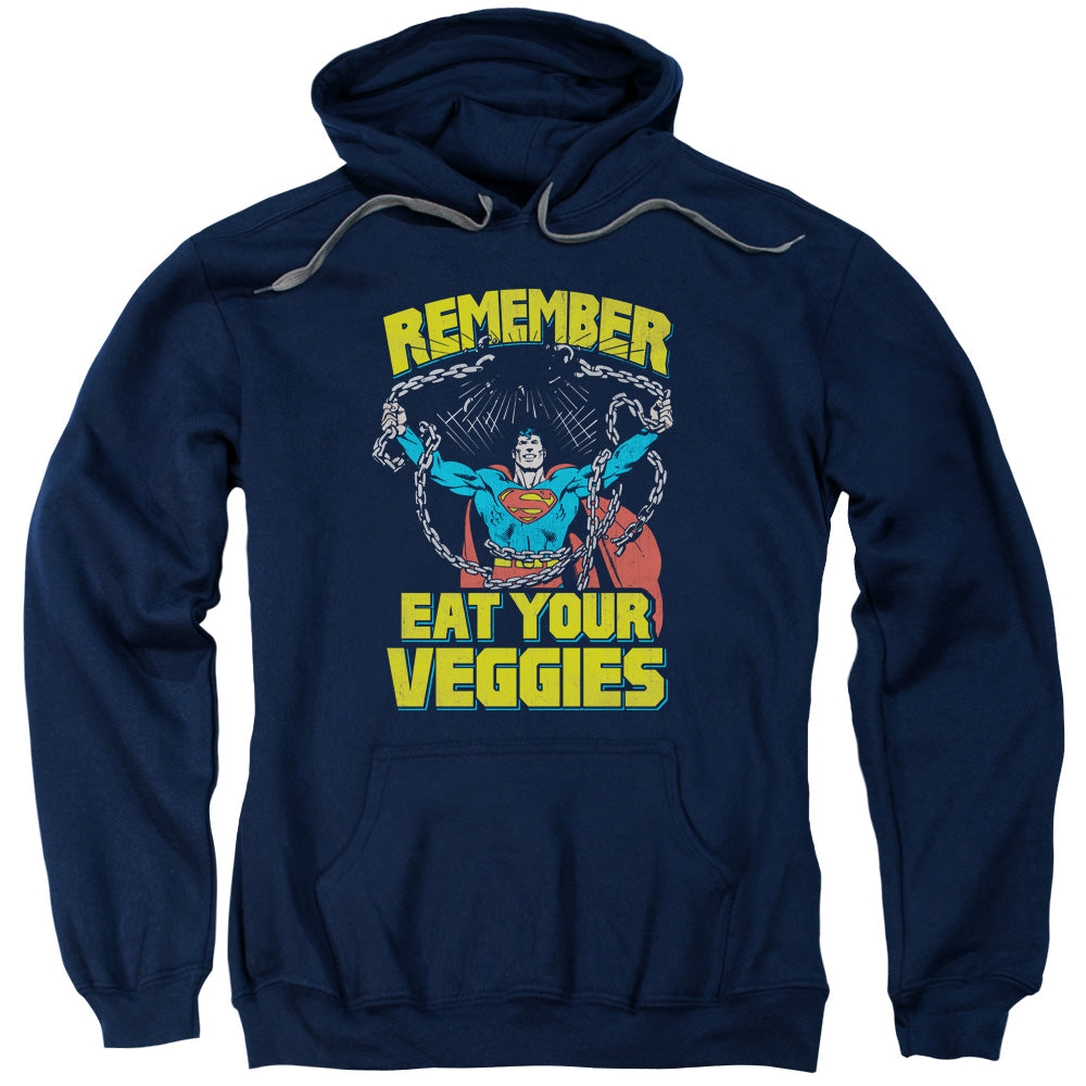 SUPERMAN/VEGGIE POWER - ADULT PULLOVER HOODIE - NAVY