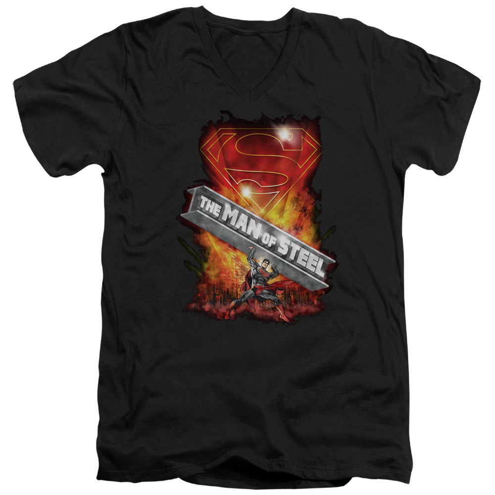 SUPERMAN/STEEL GIRDER - S/S ADULT V-NECK 30/1 - BLACK