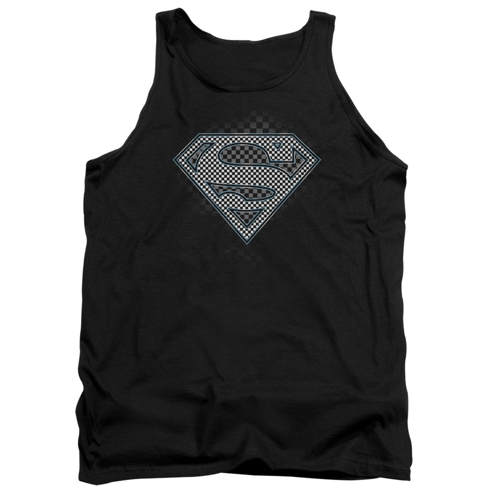 SUPERMAN/CHECKERBOARD - ADULT TANK - BLACK