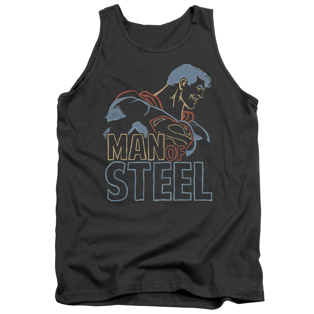 SUPERMAN/COLORED LINES - ADULT TANK - CHARCOAL