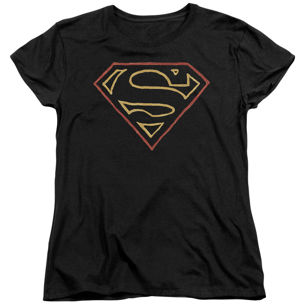 SUPERMAN/COLORED SHIELD - S/S WOMENS TEE - BLACK