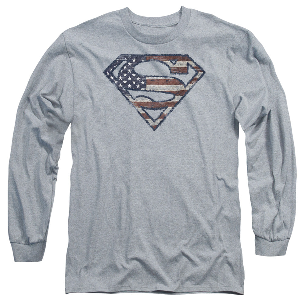 SUPERMAN/WARTORN FLAG - L/S ADULT 18/1 - ATHLETIC HEATHER