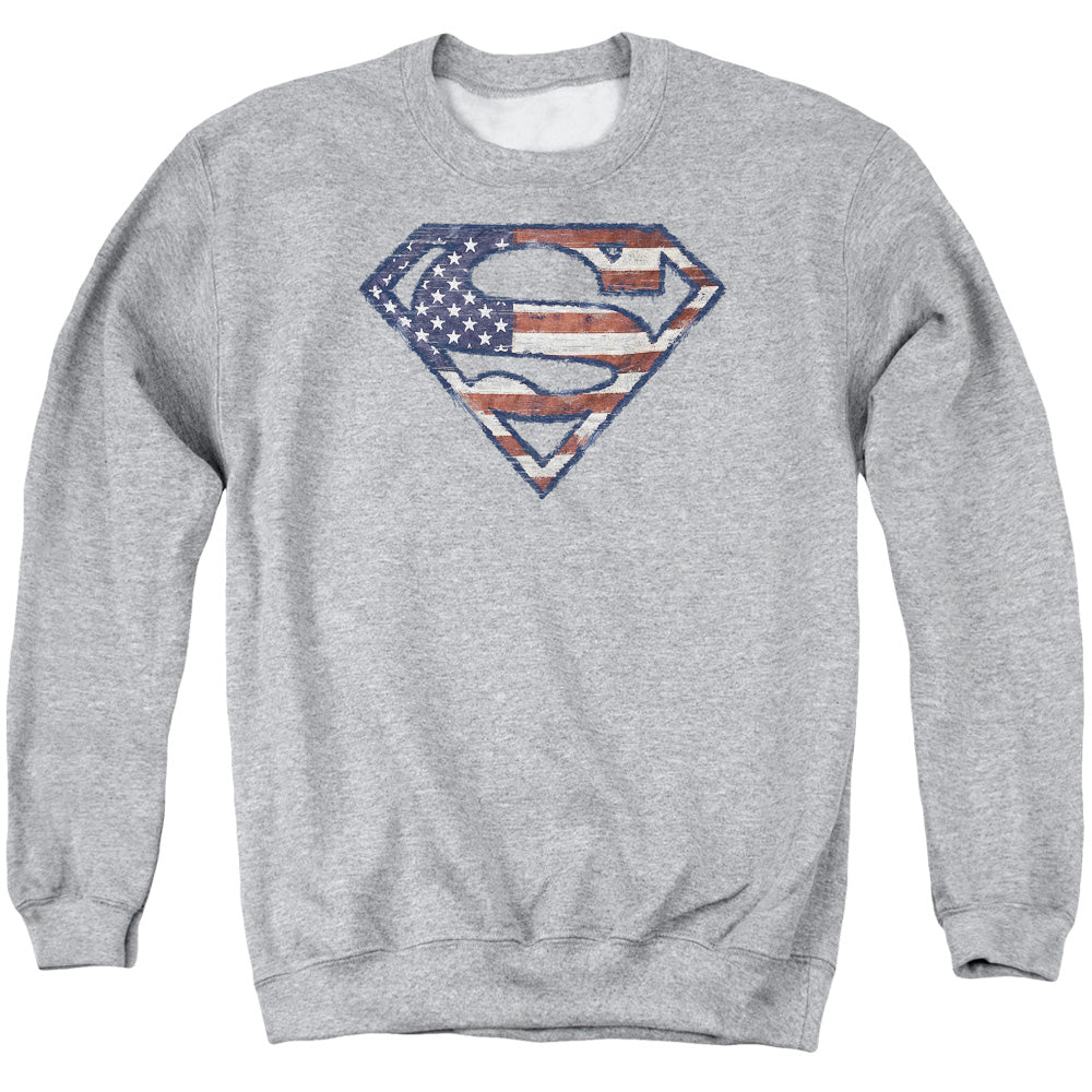 SUPERMAN/WARTORN FLAG - ADULT CREWNECK SWEATSHIRT - ATHLETIC HEATHER