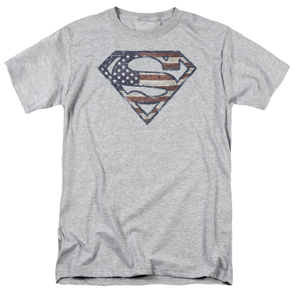 SUPERMAN/WARTORN FLAG - S/S ADULT 18/1 - ATHLETIC HEATHER