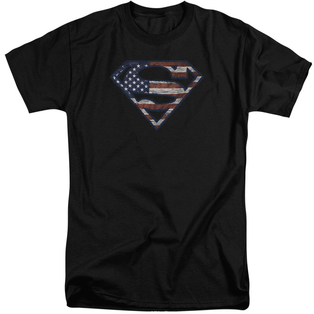 SUPERMAN/WARTORN FLAG - S/S ADULT TALL 18/1 - BLACK