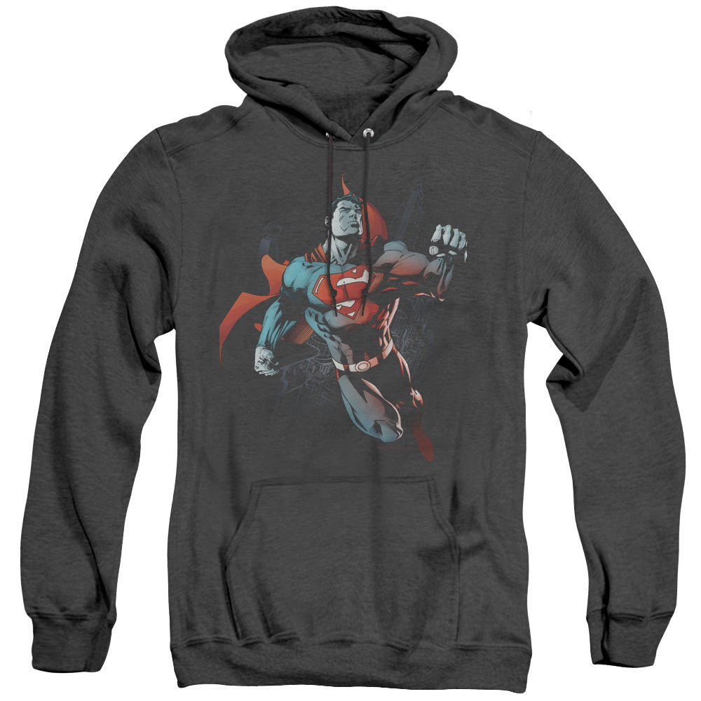 SUPERMAN/UP IN THE SKY - ADULT HEATHER HOODIE - BLACK