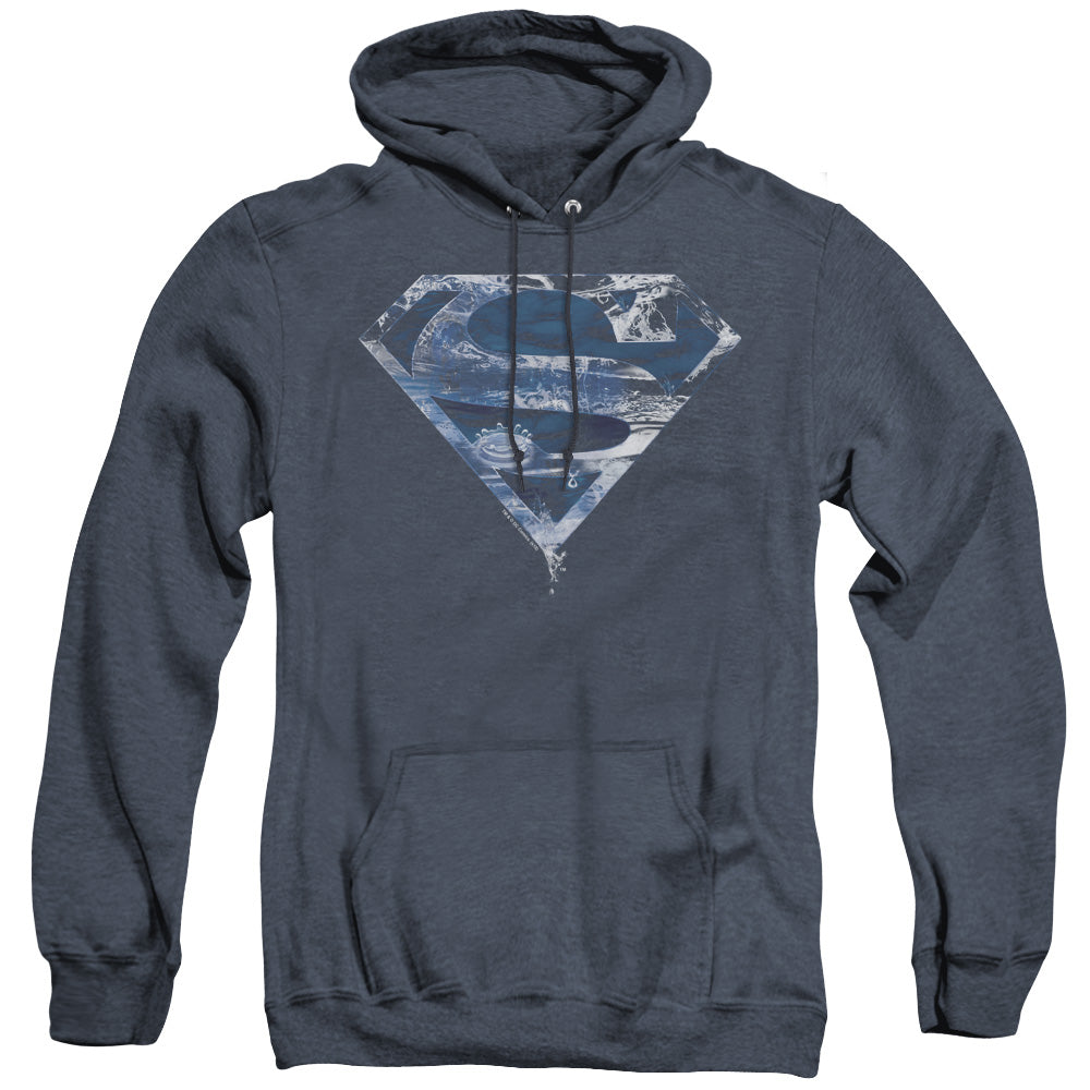 SUPERMAN/WATER SHIELD - ADULT HEATHER HOODIE - NAVY