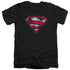 SUPERMAN/WAR TORN SHIELD - S/S ADULT V-NECK 30/1 - BLACK