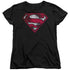 SUPERMAN/WAR TORN SHIELD - S/S WOMENS TEE - BLACK