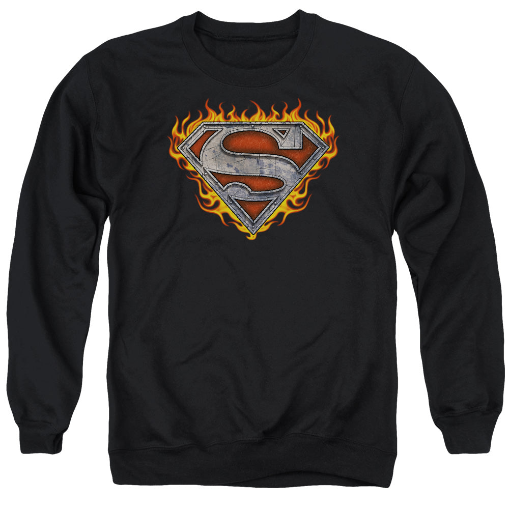 SUPERMAN/IRON FIRE SHIELD - ADULT CREWNECK SWEATSHIRT - BLACK