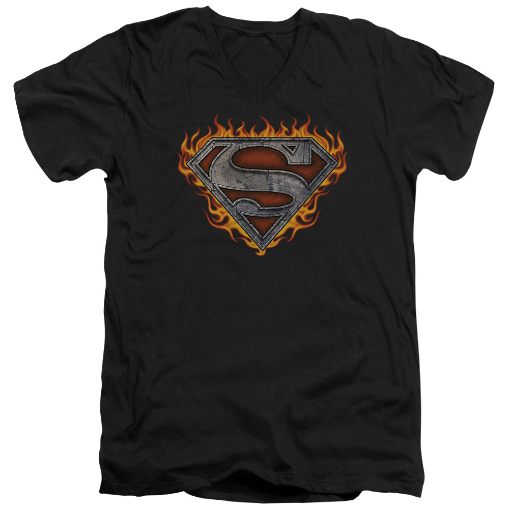 SUPERMAN/IRON FIRE SHIELD - S/S ADULT V-NECK 30/1 - BLACK