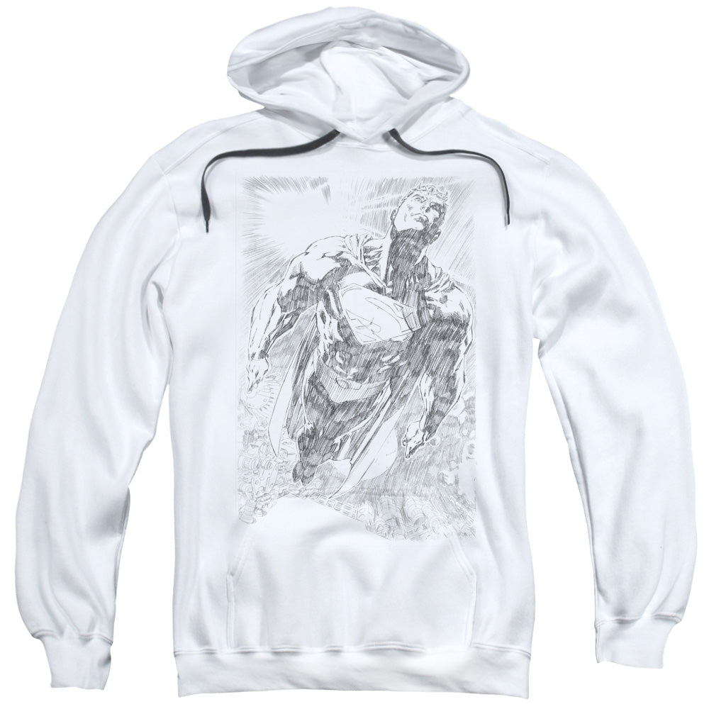 SUPERMAN/EXPLODING SPACE SKETCH - ADULT PULLOVER HOODIE - WHITE