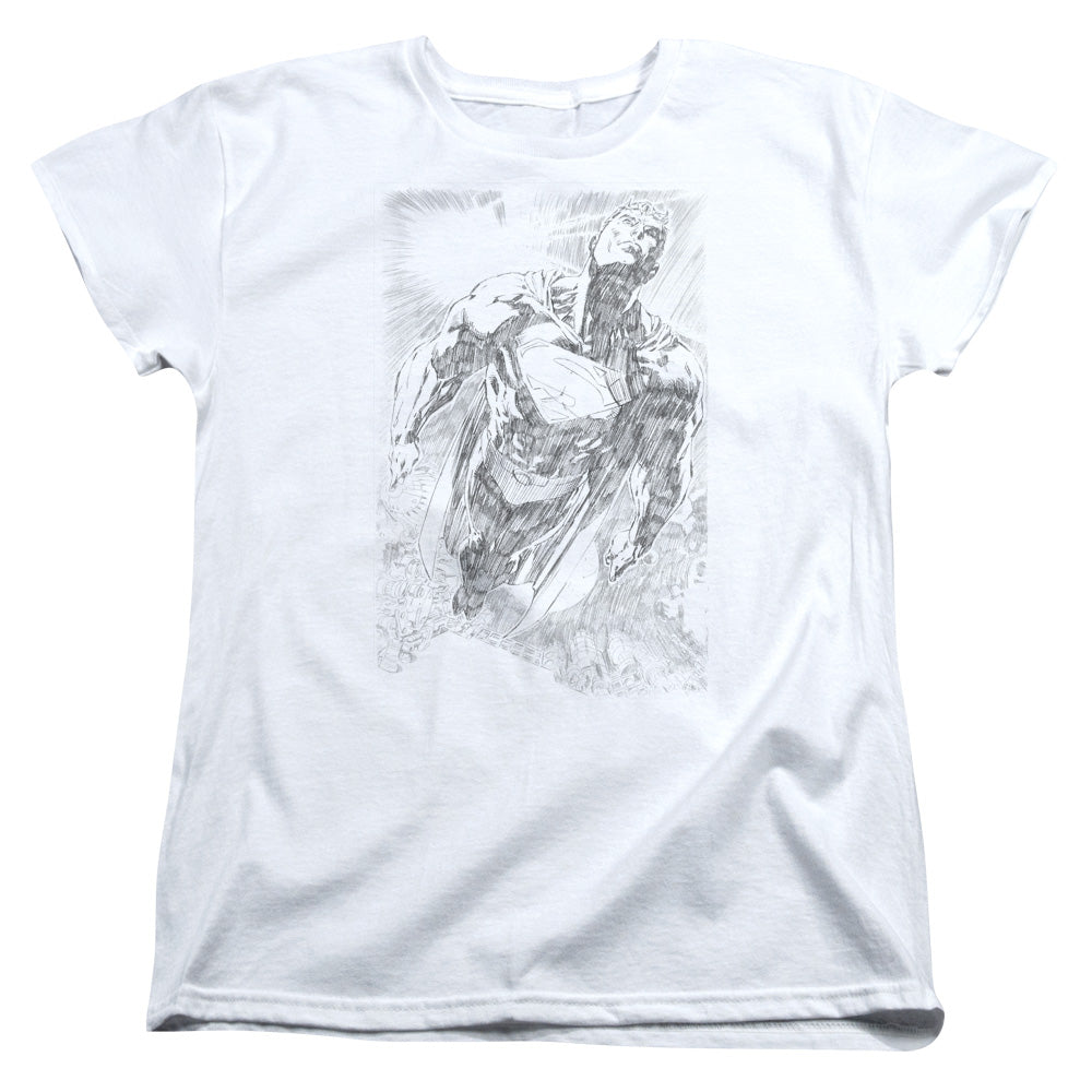 SUPERMAN/EXPLODING SPACE SKETCH - S/S WOMENS TEE - WHITE