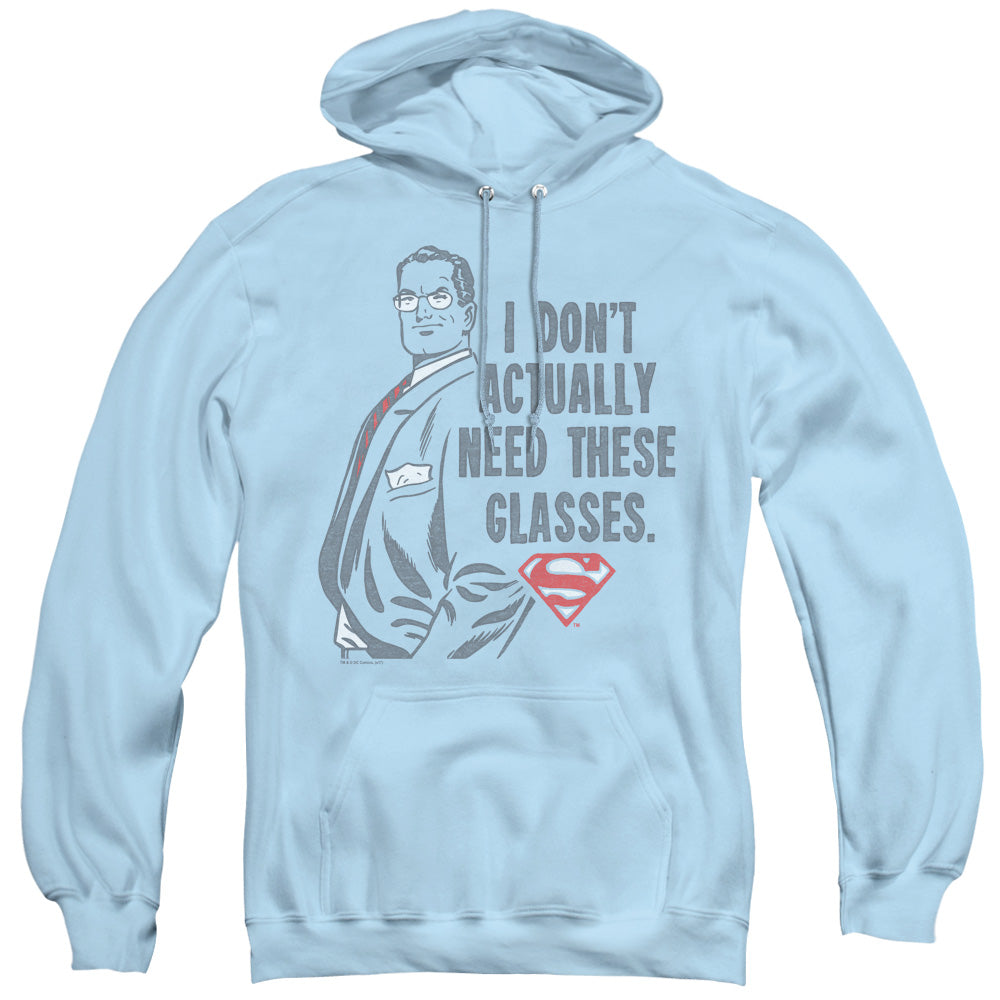 SUPERMAN/DONT NEED GLASSES - ADULT PULLOVER HOODIE - LIGHT BLUE