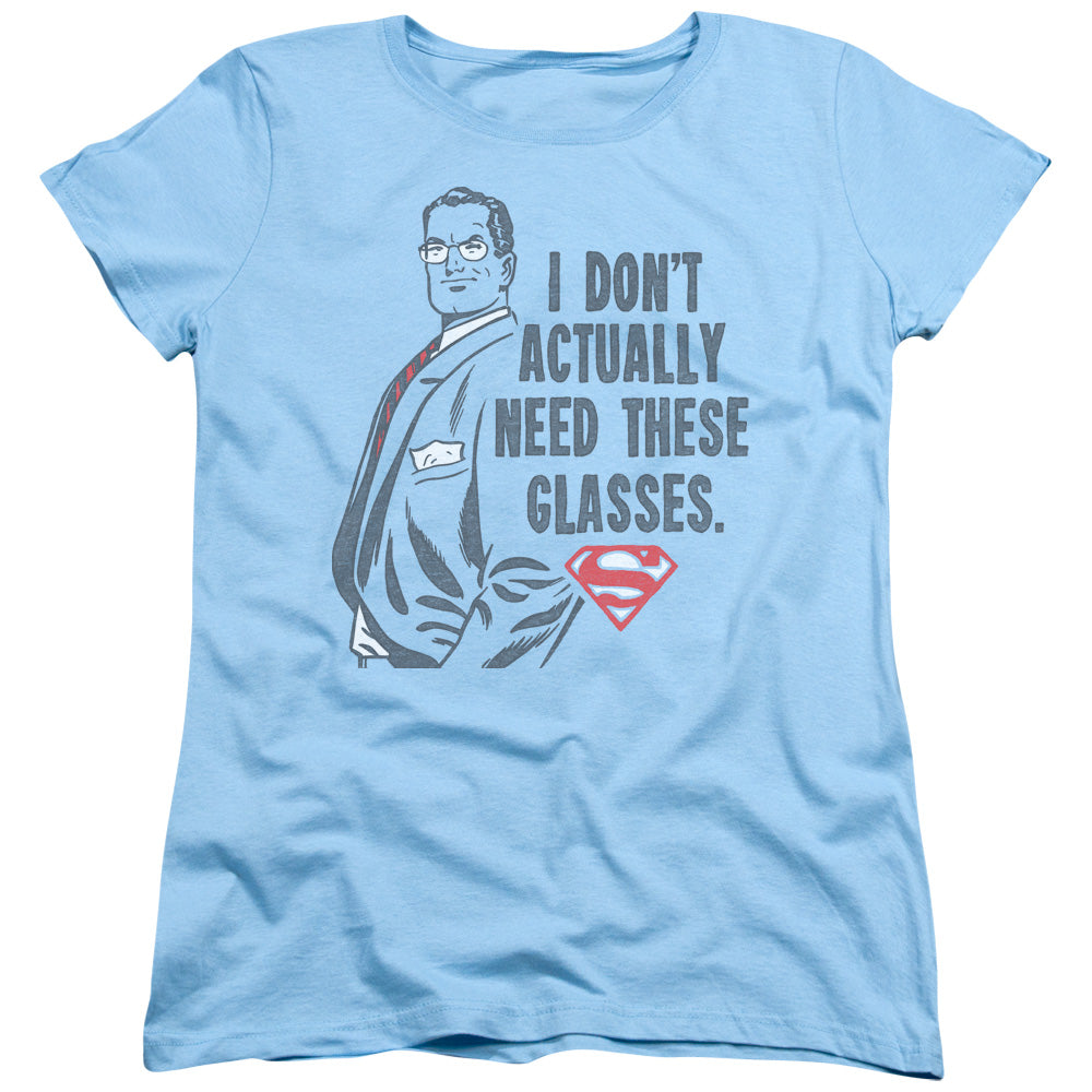 SUPERMAN/DONT NEED GLASSES - S/S WOMENS TEE - LIGHT BLUE