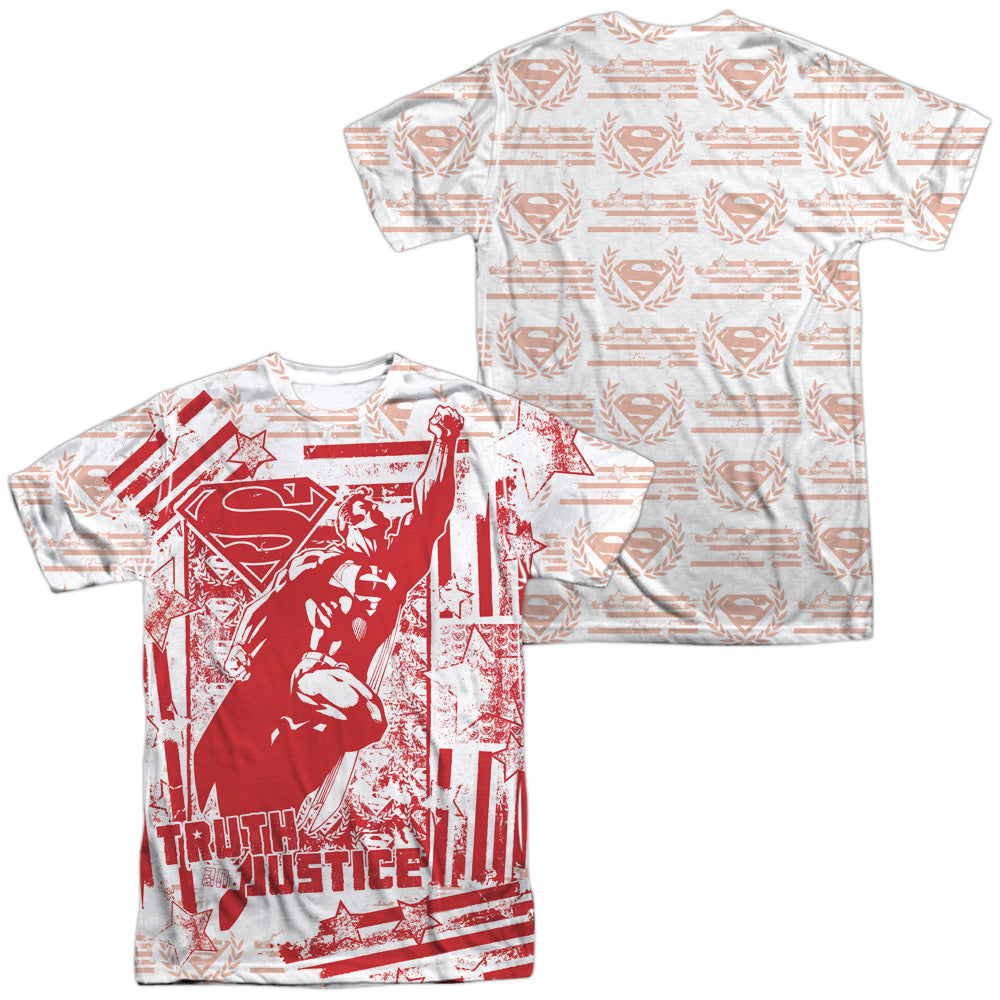 SUPERMAN/TRUTH AND JUSTICE ALL OVER (FRONT/BACK PRINT) -  S/S ADULT POLY CREW - MULTI