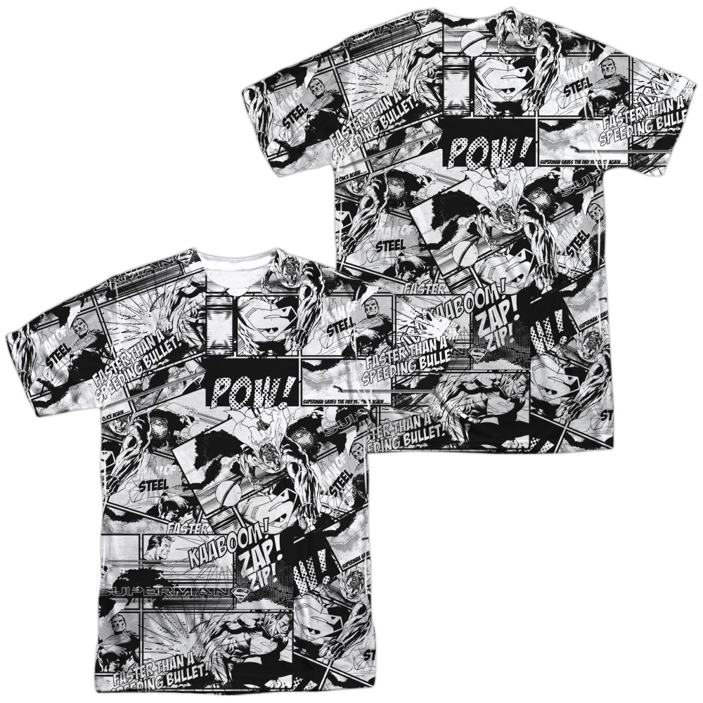 SUPERMAN/COMIC STRIPS (FRONT/BACK PRINT) -  S/S ADULT POLY CREW - MULTI