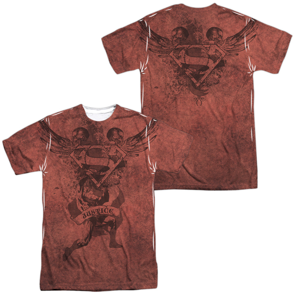 SUPERMAN/JUSTICE UPHELD (FRONT/BACK PRINT) -  S/S ADULT POLY CREW - MULTI