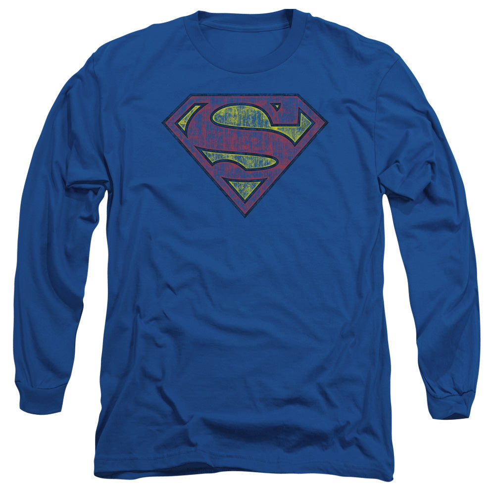 SUPERMAN/TATTERED SHIELD - L/S ADULT 18/1 - ROYAL BLUE