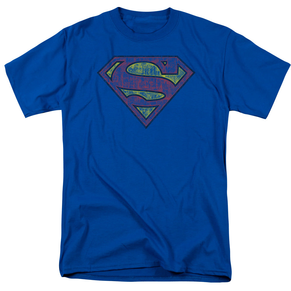 SUPERMAN/TATTERED SHIELD - S/S ADULT 18/1  -  ROYAL BLUE