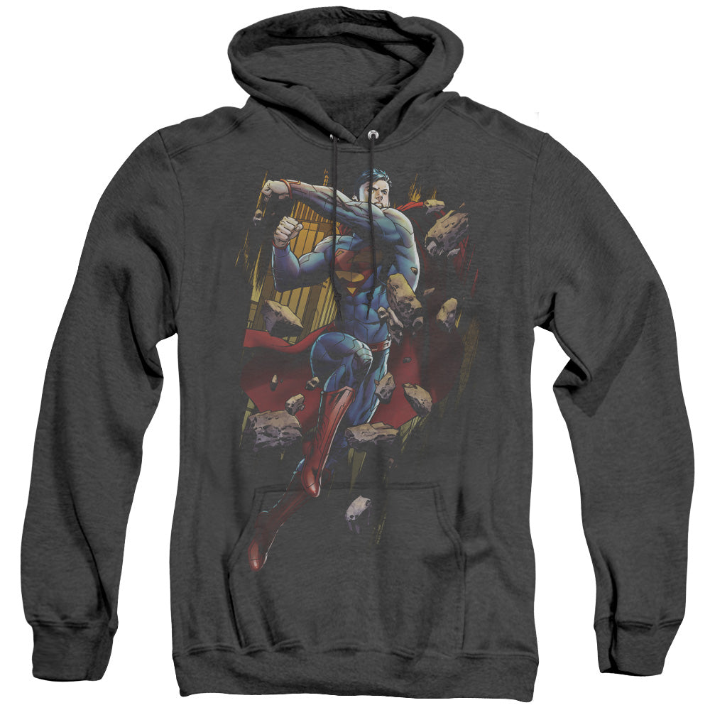 SUPERMAN/FLYING DETERMINATION - ADULT HEATHER HOODIE - BLACK
