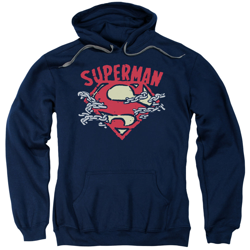 SUPERMAN/CHAIN BREAKING - ADULT PULLOVER HOODIE - NAVY
